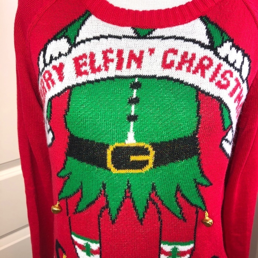 Ugly Holiday Sweater Merry Elfin’ Christmas Sz S